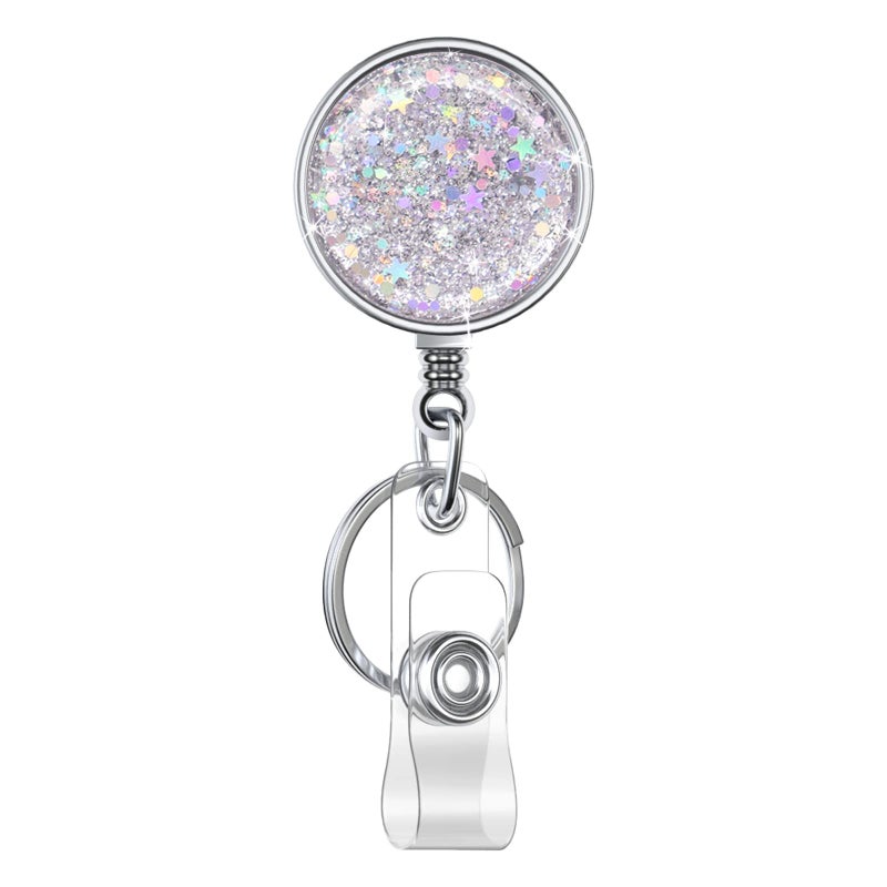 Boutilon Retractable Badge Holder, Retractable Badge Reels,Lightweight Plastic Badge Reel Card Holder with Key Ring Backing Belt Clip for Nurse,Volunteer,Teacher,Student(1 Pack Silver) - Image 1